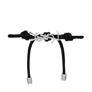 Saint Laurent Men Cassandre Cord Leather Bracelet